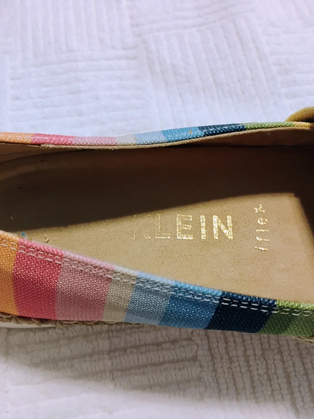 Anne Klein Jax Espadrilles Rainbow Stripe Canvas Flats Silver Toe Slip On Shoes